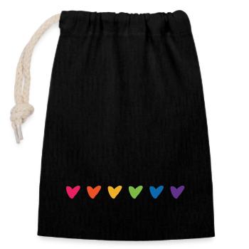 LGBT Regenbogen Herzen - Verschließbarer Geschenkbeutel aus Baumwolle (14x20cm) - Schwarz - Vorne