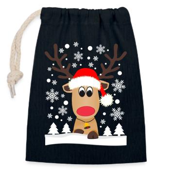 Renne de noël Flocons de neige Hiver - Sac cadeau en coton avec cordon (14 x 20 cm) - bleu marine - Devant