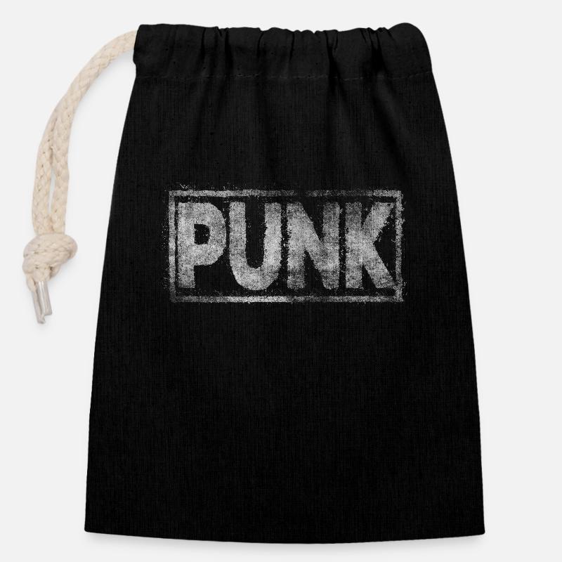 punk - Sac cadeau en coton avec cordon (14 x 20 cm) - noir