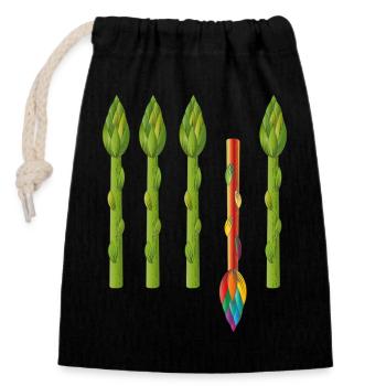 Quatre asperges vertes et une asperge colorée - Sac cadeau en coton avec cordon (14 x 20 cm) - noir - Devant