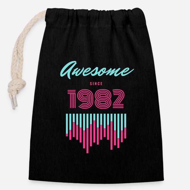 Génial depuis 1982 Neon Pulse - Sac cadeau en coton avec cordon (14 x 20 cm) - noir
