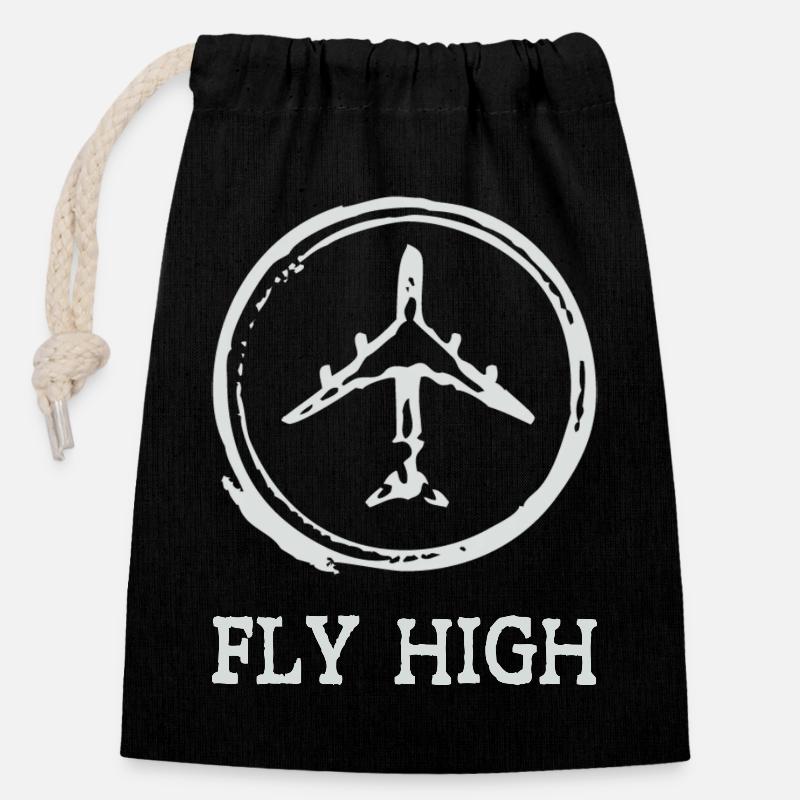 Airplane - Closable cotton gift bag (14x20cm) - black
