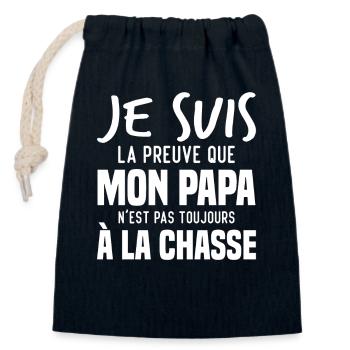La preuve que mon papa pas toujours chasse - Sac cadeau en coton avec cordon (14 x 20 cm) - bleu marine - Devant