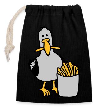 Joyeuses frites volées à la mouette - Sac cadeau en coton avec cordon (14 x 20 cm) - noir - Devant