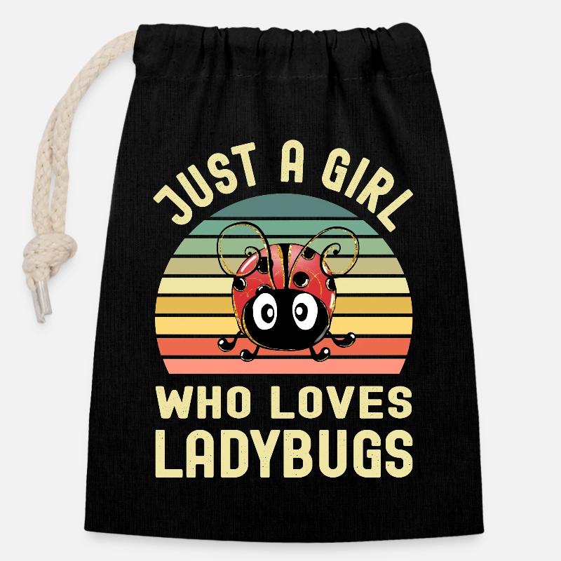 Ladybird - Closable cotton gift bag (14x20cm) - black