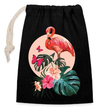 Flamingo and Monstera Deliciosa - Closable cotton gift bag (14x20cm) - black - Front