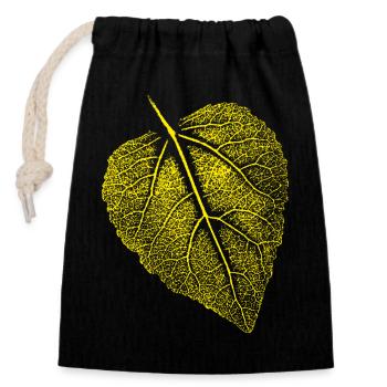 Feuille de tilleul / Feuille Linde - Sac cadeau en coton avec cordon (14 x 20 cm) - noir - Devant