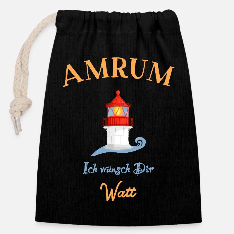 Amrum, Leuchtturm Norddorf, Ich wünsch Dir Watt - Verschließbarer Geschenkbeutel aus Baumwolle (14x20cm) - Schwarz