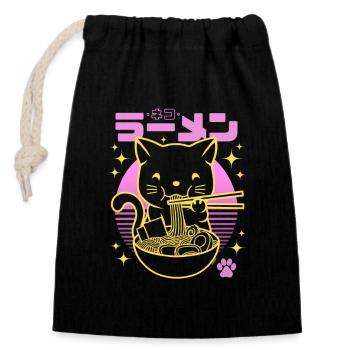 Néon rose sunset - Chat doré Ramen - Sac cadeau en coton avec cordon (14 x 20 cm) - noir - Devant