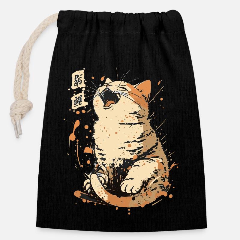 neko neko8 - Sac cadeau en coton avec cordon (14 x 20 cm) - noir
