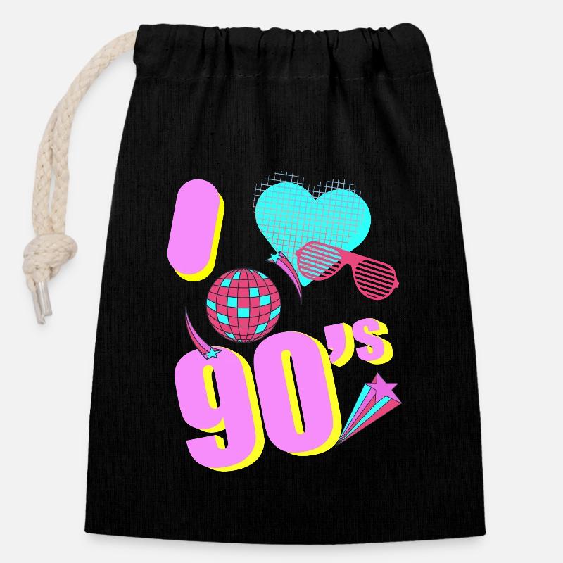 I love 90 ́s - Closable cotton gift bag (14x20cm) - black