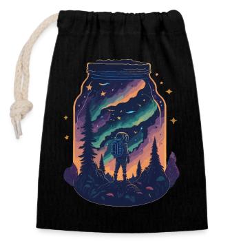 Monde dans un bocal, Astronaute, Voyage dans l’espace - Sac cadeau en coton avec cordon (14 x 20 cm) - noir - Devant