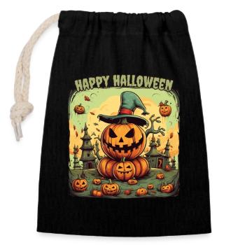 Joyeux Halloween - Sac cadeau en coton avec cordon (14 x 20 cm) - noir - Devant