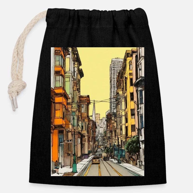 San Francisco - Closable cotton gift bag (14x20cm) - black