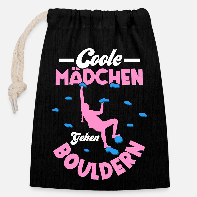 Coole Mädchen Gehen Bouldern Boulder Klettern - Verschließbarer Geschenkbeutel aus Baumwolle (14x20cm) - Schwarz
