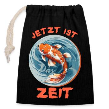 Koi Zeit - Verschließbarer Geschenkbeutel aus Baumwolle (14x20cm) - Schwarz - Vorne