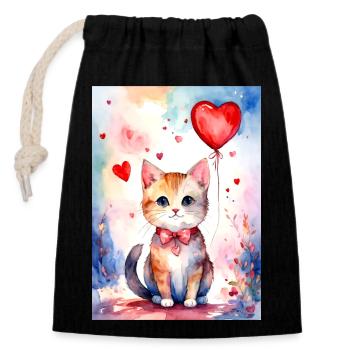 Cat Cat Cute Heart Cat - Closable cotton gift bag (14x20cm) - black - Front
