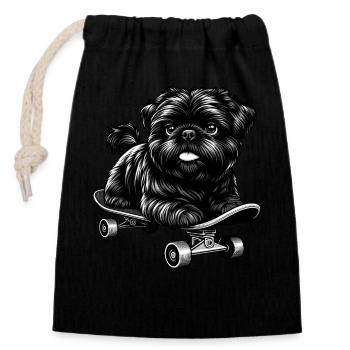 Pudel Skateboarder, Schwarz-Weiß Hund - Verschließbarer Geschenkbeutel aus Baumwolle (14x20cm) - Schwarz - Vorne