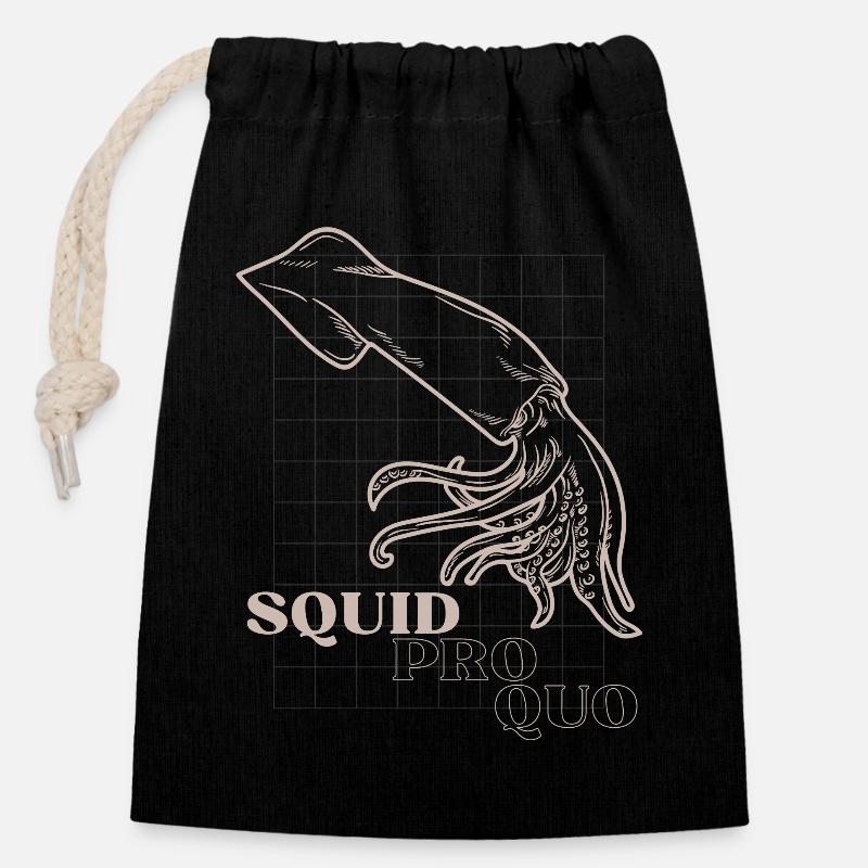 Grille d’art en ligne Squid Pro Quo - Sac cadeau en coton avec cordon (14 x 20 cm) - noir