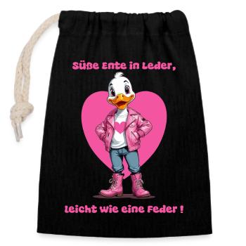 Cute duck in leather - Closable cotton gift bag (14x20cm) - black - Front
