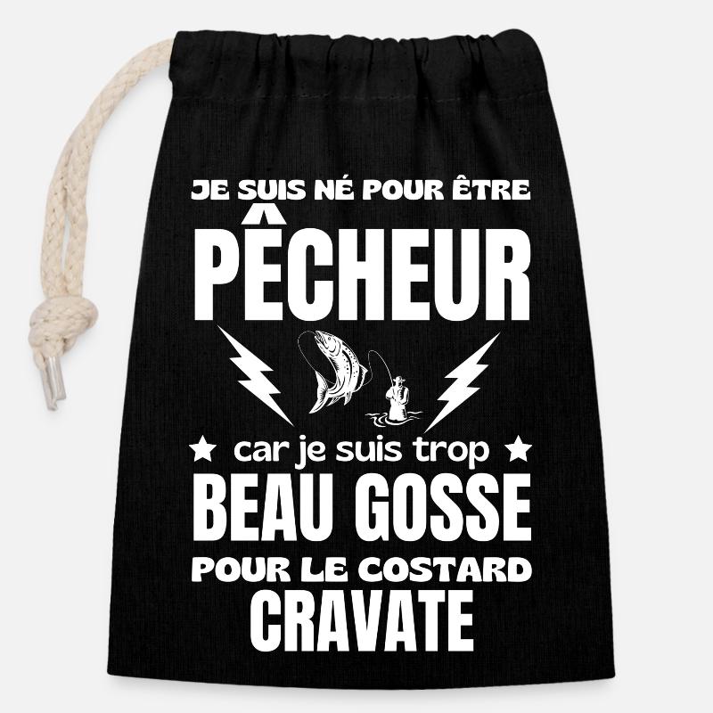 PÊCHEUR BEAU GOSSE - Sac cadeau en coton avec cordon (14 x 20 cm) - noir
