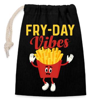 Fries & Fun : Tout est question d’ambiance de frites - Sac cadeau en coton avec cordon (14 x 20 cm) - noir - Devant