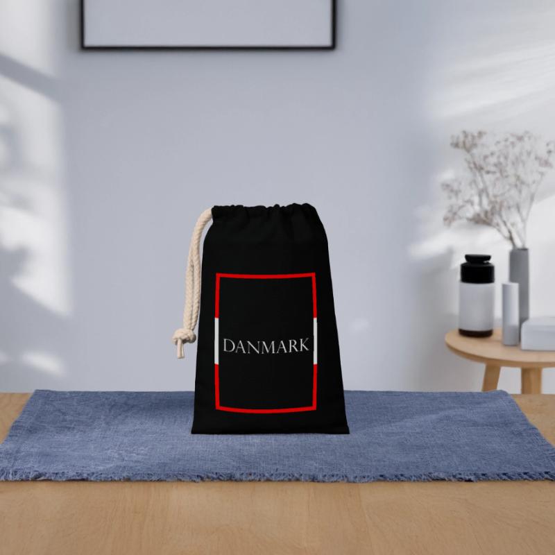 Danemark Danemark, Lettrage de déclaration avec drapeau Sac cadeau en coton avec cordon (14 x 20 cm)