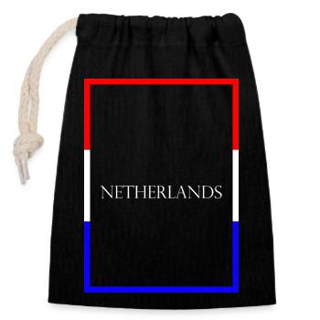 Netherlands - Statement lettering with flag - Closable cotton gift bag (14x20cm) - black - Front