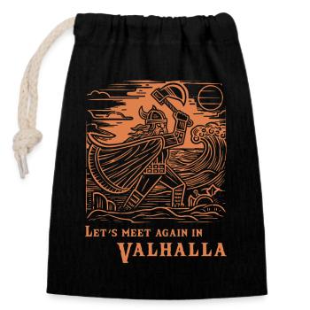 Gravure sur bois Viking 07 2024 03 - Sac cadeau en coton avec cordon (14 x 20 cm) - noir - Devant
