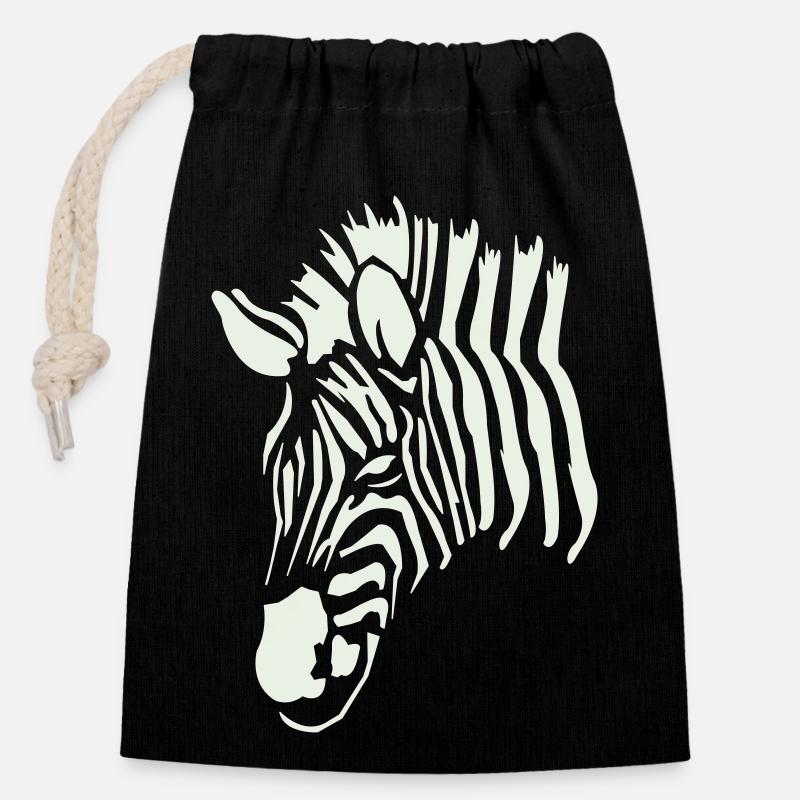 Zebra 1 - Closable cotton gift bag (14x20cm) - black