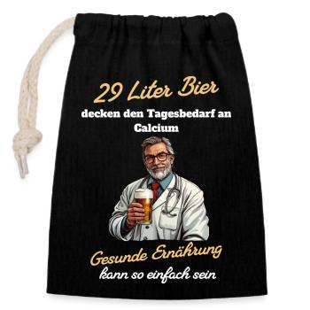 29 Liter Bier - Gesunde Ernährung so einfach - Verschließbarer Geschenkbeutel aus Baumwolle (14x20cm) - Schwarz - Vorne