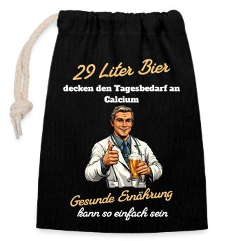 29 Liter Bier - Gesunde Ernährung so einfach - Verschließbarer Geschenkbeutel aus Baumwolle (14x20cm) - Schwarz - Vorne
