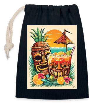 Tiki Cocktail - Sac cadeau en coton avec cordon (14 x 20 cm) - bleu marine - Devant