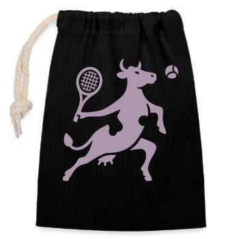 Cow Tennis Tennis Player Silhouette Minimalist - Closable cotton gift bag (14x20cm) - black - Front