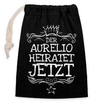 Aurelio als Bachelor - Verschließbarer Geschenkbeutel aus Baumwolle (14x20cm) - Schwarz - Vorne