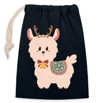 Mignon alpaga avec des cloches pour Noël - Sac cadeau en coton avec cordon (14 x 20 cm) - bleu marine - Devant