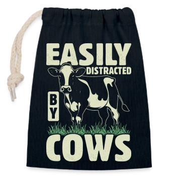 Cow Lover Funny Farmer Quote Cows - Closable cotton gift bag (14x20cm) - navy - Front
