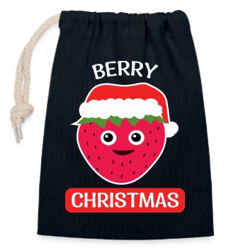 BERRY CHRISTMAS Christmas Strawberry - Closable cotton gift bag (14x20cm) - navy - Front