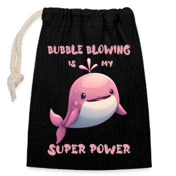 Bubble blowing is my super power - Verschließbarer Geschenkbeutel aus Baumwolle (14x20cm) - Schwarz - Vorne