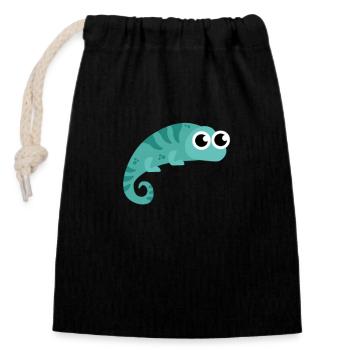 Unique and Walking Chameleon - Closable cotton gift bag (14x20cm) - black - Front