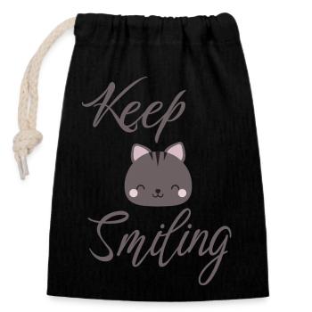 Keep smiling cute cat - Verschließbarer Geschenkbeutel aus Baumwolle (14x20cm) - Schwarz - Vorne
