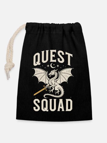 Quest Squad – Drachenabenteuer - Verschließbarer Geschenkbeutel aus Baumwolle (14x20cm) - Schwarz
