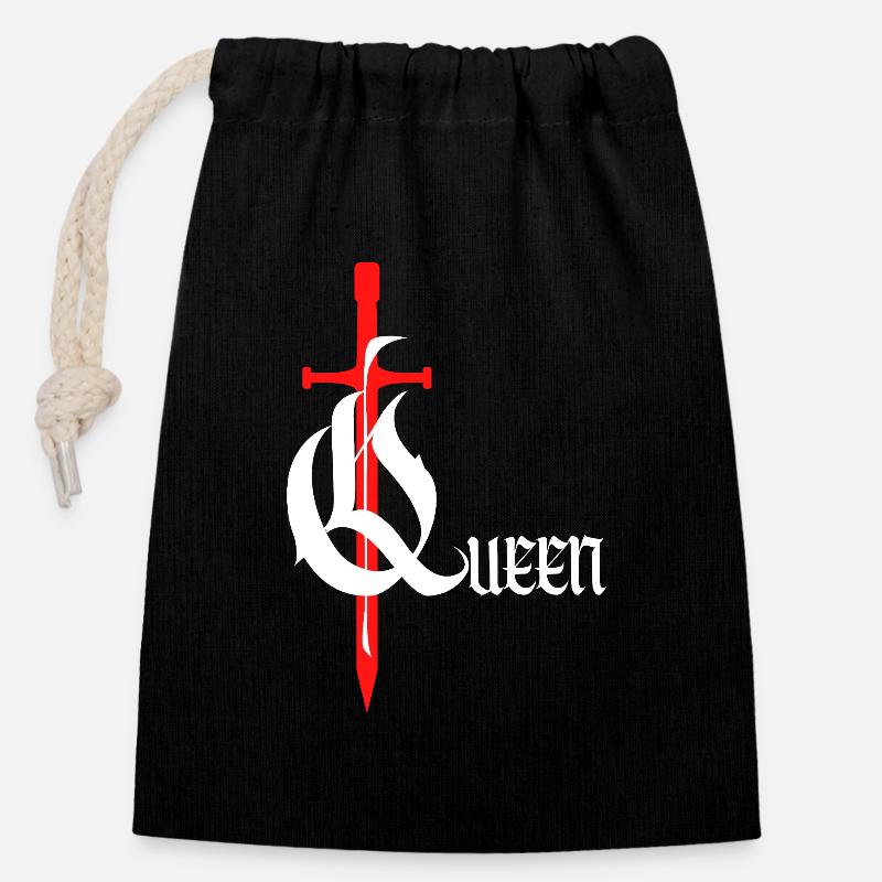 Gothic Queen Design mit Schwert mit weißem Text - Verschließbarer Geschenkbeutel aus Baumwolle (14x20cm) - Schwarz