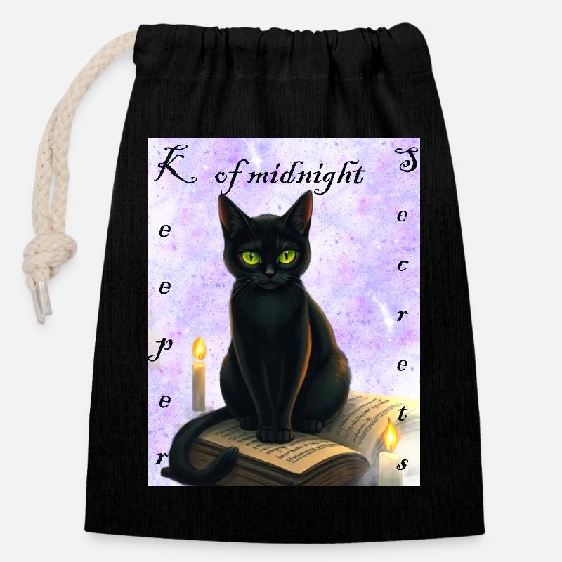 Gardien des secrets de minuit - Sac cadeau en coton avec cordon (14 x 20 cm) - noir