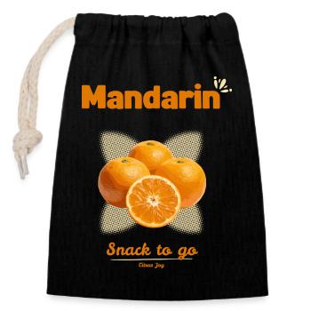 Mandarin Snack – Fruity Citrus Design - Closable cotton gift bag (14x20cm) - black - Front