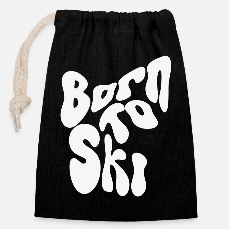 Born to Ski - Winter Design - Verschließbarer Geschenkbeutel aus Baumwolle (14x20cm) - Schwarz