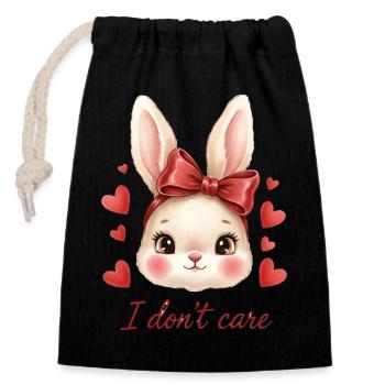 Lapin Kawaii avec cœurs à arc rouge - Sac cadeau en coton avec cordon (14 x 20 cm) - noir - Devant