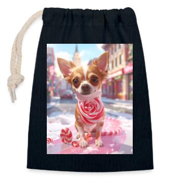 Candy Pup with Candy Cane - Closable cotton gift bag (14x20cm) - navy - Front