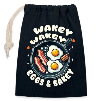 Réveil œufs et bacon dans la poêle - Sac cadeau en coton avec cordon (14 x 20 cm) - bleu marine - Devant