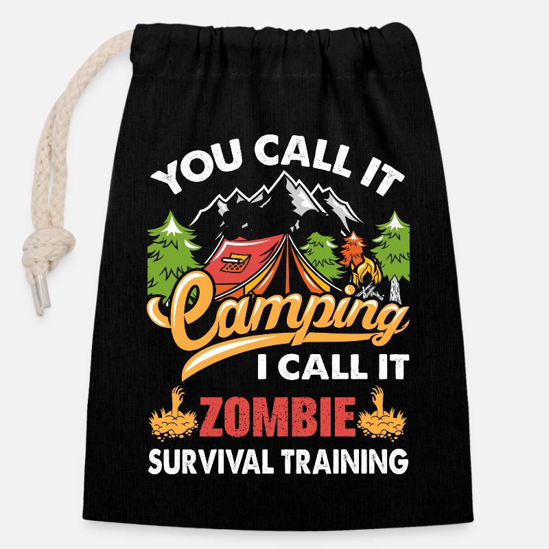 Camping - Closable cotton gift bag (14x20cm) - black